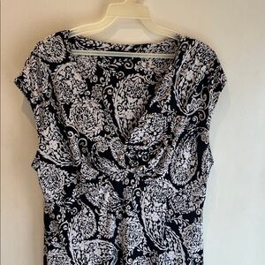 Chaps Black and White Paisley Midi Dress